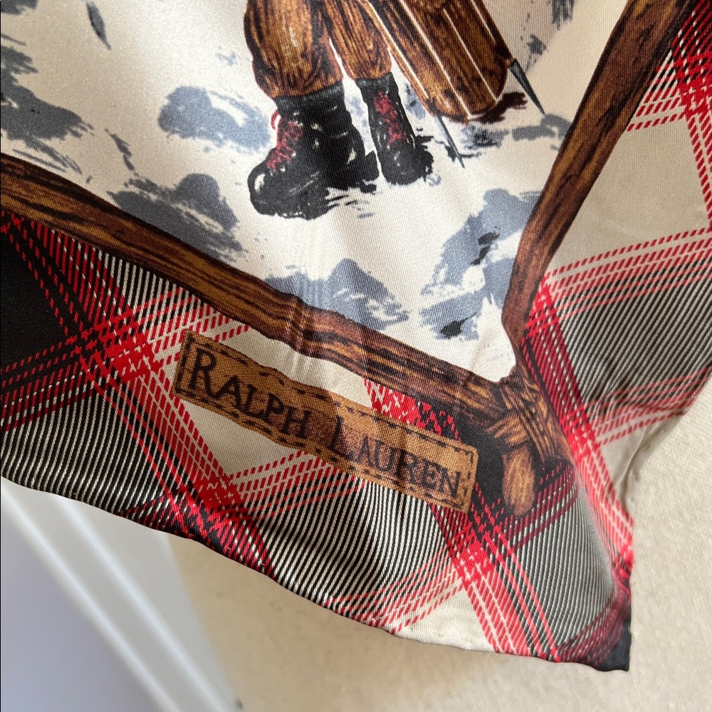 Polo Ralph Lauren Bear Winter Scarf Red Plaid Holiday Ski Skating Rare - Picture 15 of 17
